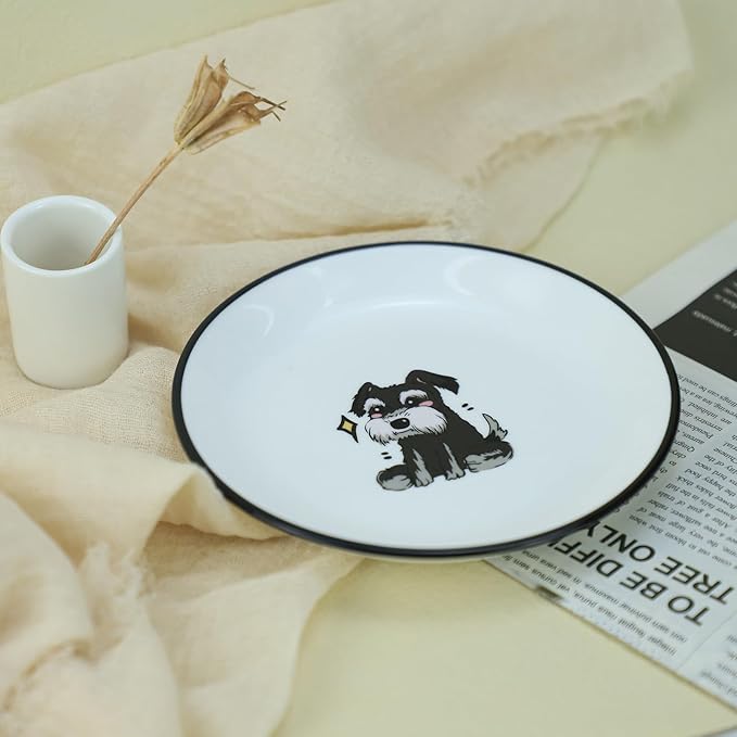 SOCOSY Super Cute Cartoon Animals Ceramic Sauce Dishes, Seasoning Dishes, Little Cat Dog Bird Feeding Bowls, Sushi Soy Dipping Bowls, Appetizer Plates, Dessert Plates, Set of 6-Cartoon Dog-5 Inch