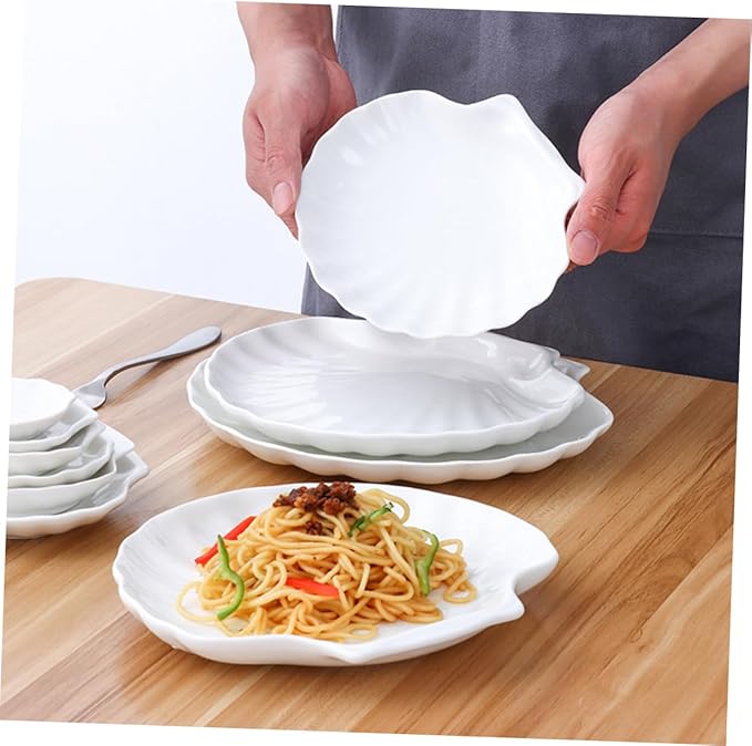 Mikinona 2pcs Shell Shape Ceramic Serving Plate Versatile Dinner Dish for Bbq Pasta and Appetizers for Home Restaurant and Events Elegant Design and Easy to Clean