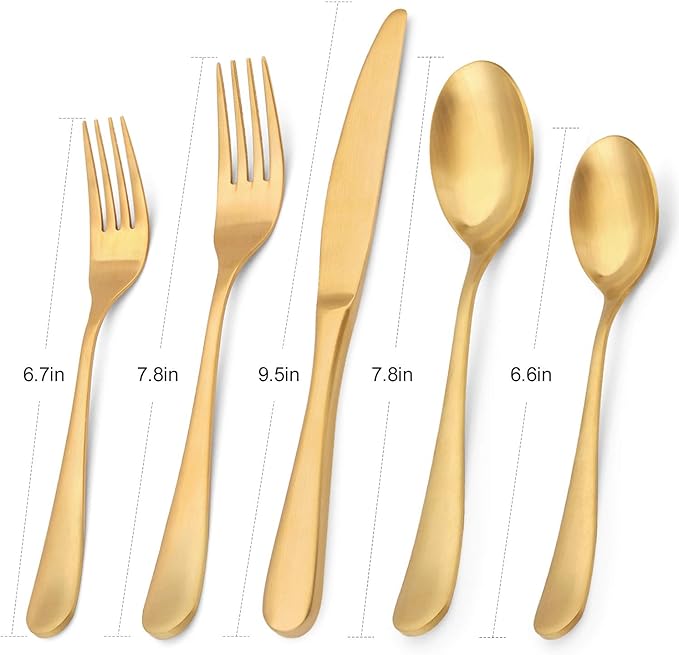Matte Gold Silverware Set, Bysta 20-Piece Stainless Steel Flatware Set, Kitchen Utensil Set Service for 4, Tableware Cutlery Set for Home and Restaurant, Satin Finish, Dishwasher Safe