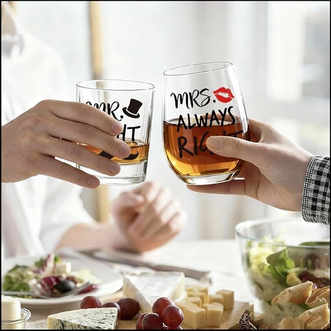 Mr. Right Mrs. Always Right Set Novelty Couple Set Gift for Husband, Wife, Bride, Groom, Parents, Newlyweds, Bachelorette - Wedding Engagement Gifts for Couples - Ideal for Bridal Shower