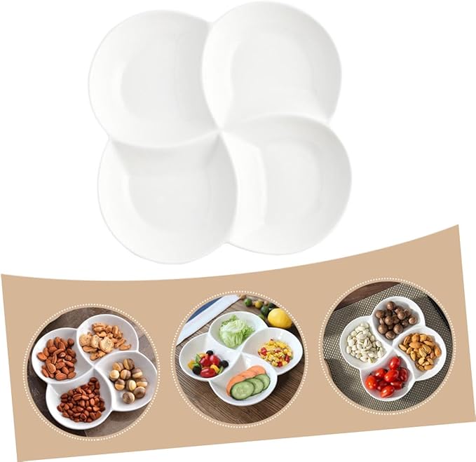 Ceramic 4-Compartment Serving Tray Snack Fruit Plate for Parties Dishwasher Safe Food Plate for Appetizers and Desserts