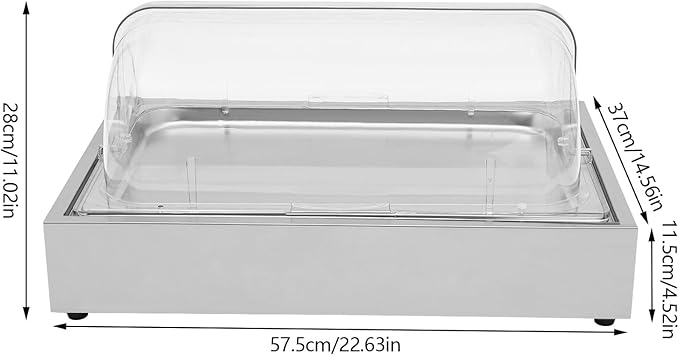 Ice Food Serving Display Tray, 6L/1.59Gal Cold Serving Trays for Parties Freestanding Ice Chilled Party Platter with Clear Roll Top Cover Buffet for Outdoor Buffets, Street Vendors