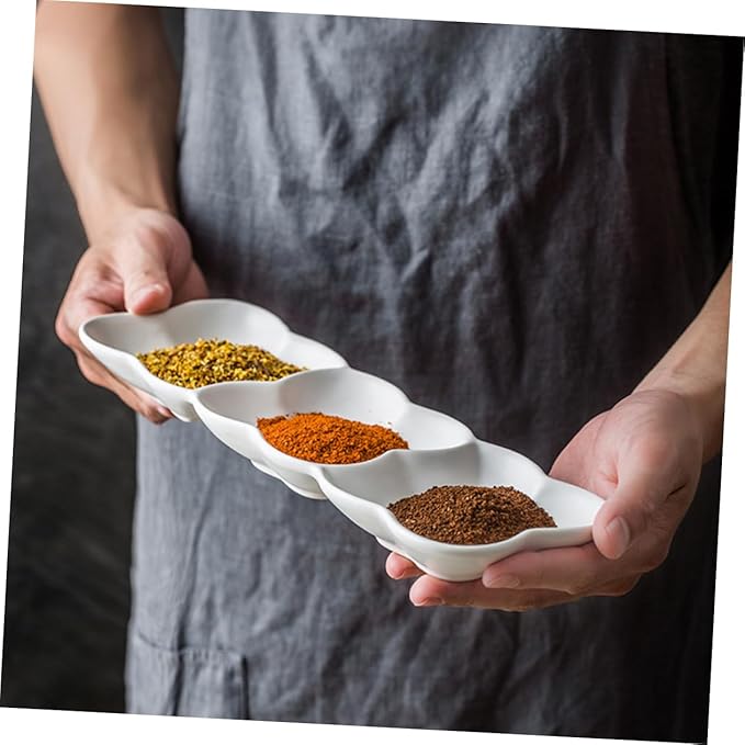 Ciieeo Ceramic Appetizer Serving Tray Nordic Style Plates for Sauces Condiments White Dipping Everyday Use