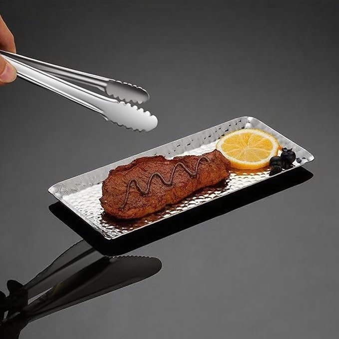 Hammered Rectangular Platter, Stainless Steel Serving Tray, Decorative Storage (1, Sliver)