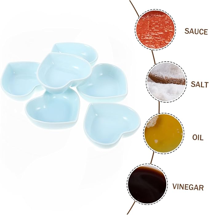 6pcs Heart Shaped Plate Sauce Container Serving Bowl Ceramic Appetizer Dishes Dessert Dish Bowl Seasoning Dishes Sushi Appetizer Plate Ceramics Dipping Sauce Bowl Purple re-usable (Color : Blu