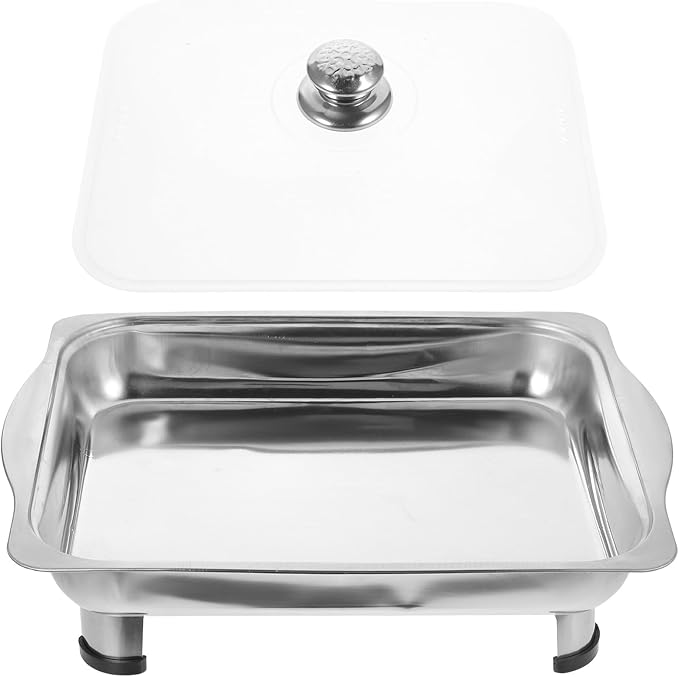 Uonlytech Stainless Steel Serving Tray with Lid 35x27x5cm 440g Rectangular Buffet Food Holder for Catering Kitchen and Party Use