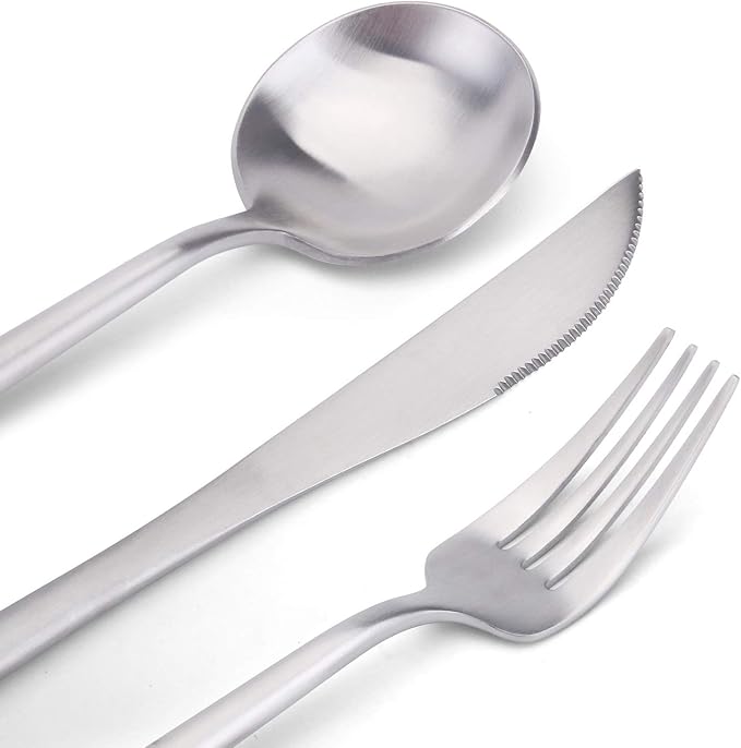 Matte Silverware Set, SHARECOOK 20-Piece Stainless Steel Satin Finish Flatware Set Service for 4, Kitchen Utensil Set, Tableware Cutlery Set for Home and Restaurant