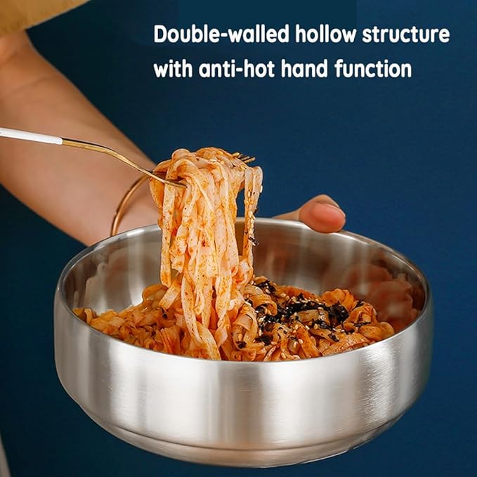 SANQIAHOME 47oz/8.3" Quality Stainless Steel Salad Bowl 2pcs/set – Double-walled Anti-scald, Dishwasher Safe, Large Serving Bowl for Family & Parties Silver, large-capacity soup bowl