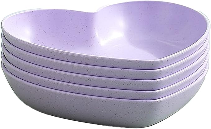 Incauca 5 Pack 6 Inch Heart Shape Mini Dipping Sauces Bowls, Unbreakable Wheat Straw Small Snack Dessert Dishes, Salad Plates for Sushi Side Dish Fruit Appetizer Cake, Purple