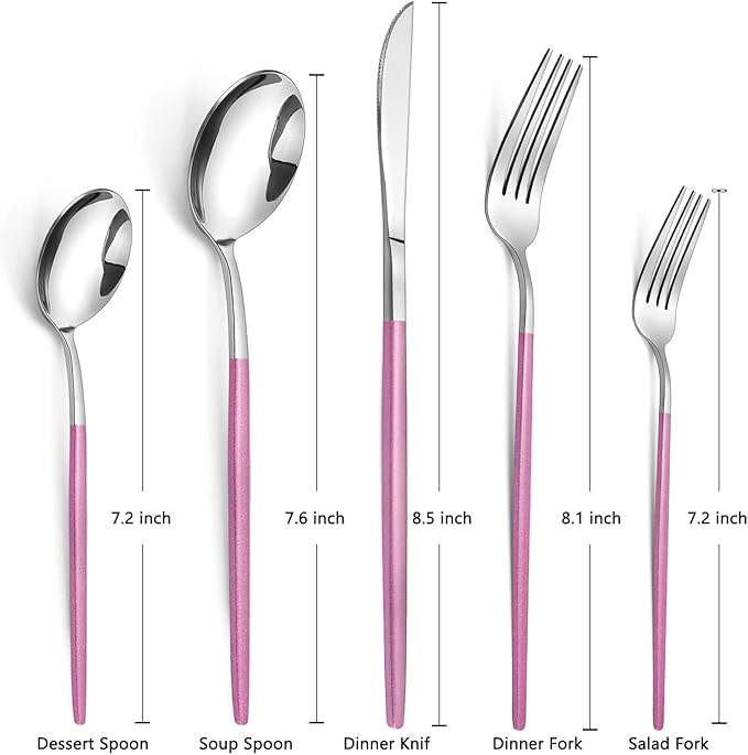 20-Piece Silverware Set With Pink Handle,LAZAHOME Stainless Steel Cutlery Set Service for 4,Kitchen Utensils Set Included Knife Spoon and Fork Set- Mirror Polished & Dishwasher Safe