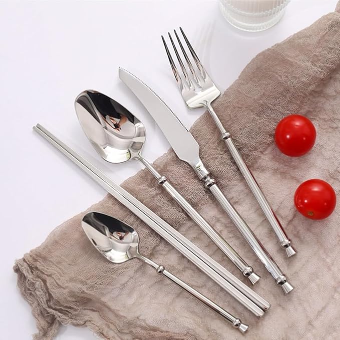 Exquisite Stainless Steel Cutlery Set Knife Fork Spoon Silverware Set Mirror Polished Flatware Set Kitchen Utensils Dessert Spoon Practical