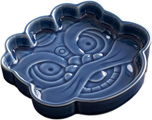 Sauce Dish Vintage Chinese Dim Sum Plate Ceramic Personalized Embossed Zen Dessert Bowl Dipping Dish Snack Plate Snack Plate(Blue)