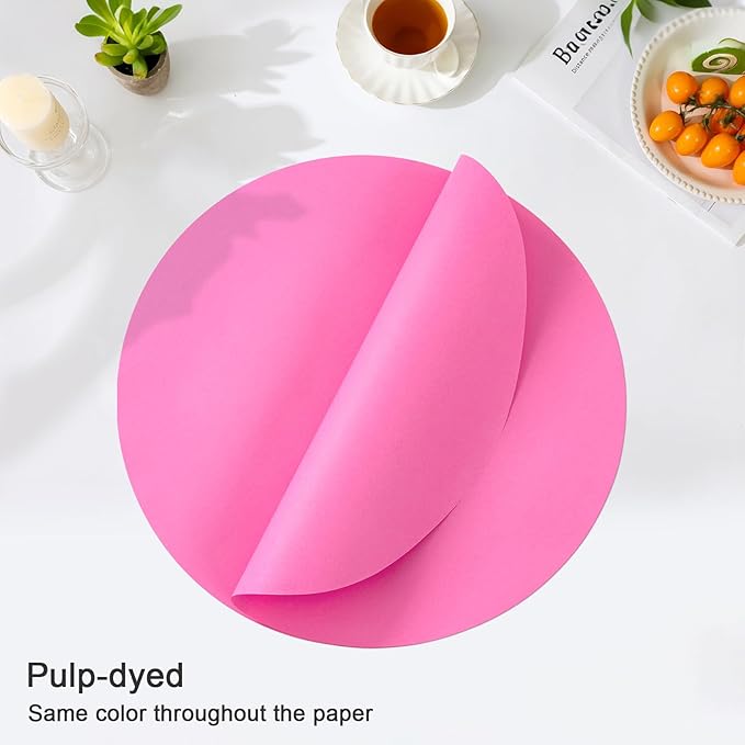 SHACOS 100 pcs Ultra Pink Valentine Round Paper Placemats Disposable 13 inch Colored Paper Place Mats for Wedding Birthday Party Bridal Baby Shower Table Decoration