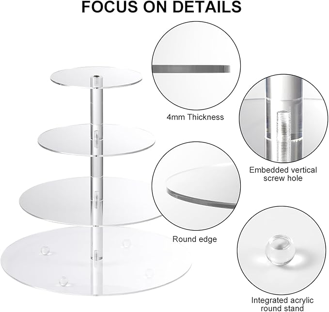 Cupcake Stand, 4-Tier Round Acrylic Cupcake Display Stand Dessert Tower Pastry Stand for Wedding Birthday Theme Party- 15.7 Inches (Transparent)