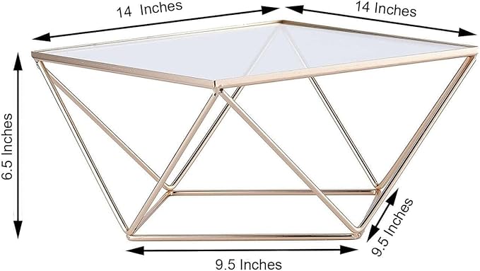 Efavormart Gold Metal Geometric Cake Stand Display Centerpiece Pedestal Riser with Square Glass Top - 14"
