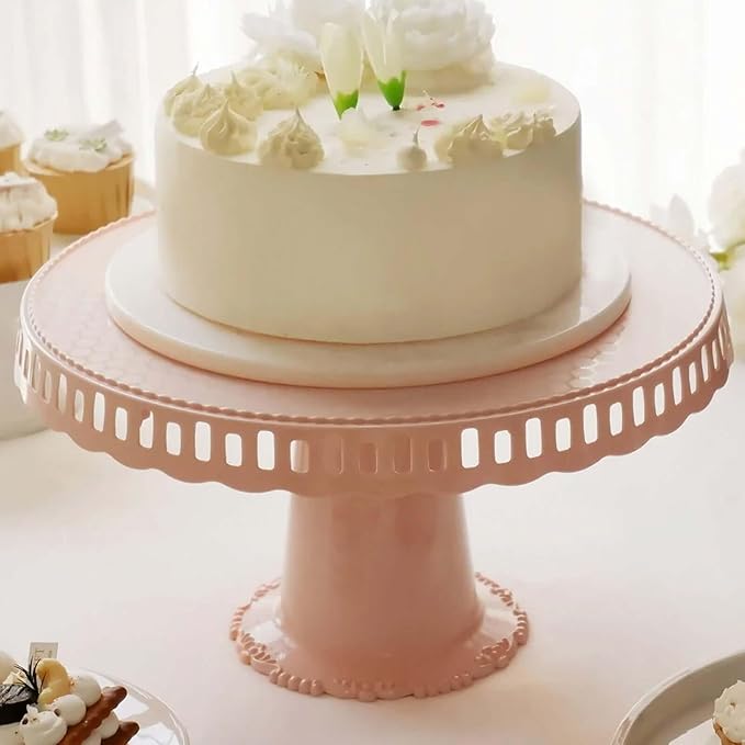 Efavormart 4 Pack | 13" Blush/Rose Gold Round Pedestal Footed Reusable Plastic Cupcake Stands with Interchangeable Ribbon Trim Edge