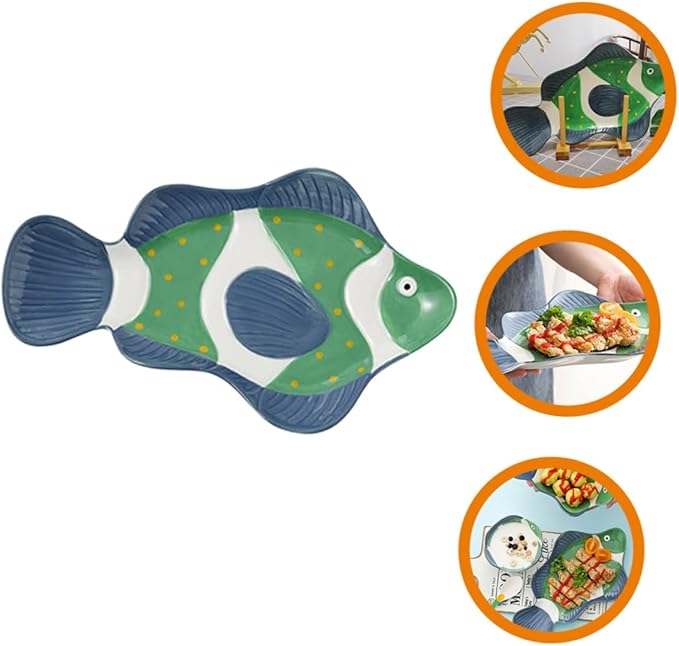Amosfun Shark Plate Ceramic Serving Dish Set Hand-painted Creative Japanese Food Server for Boys and Girls Unique Fish-shaped Dinnerware for Home Use and Parties