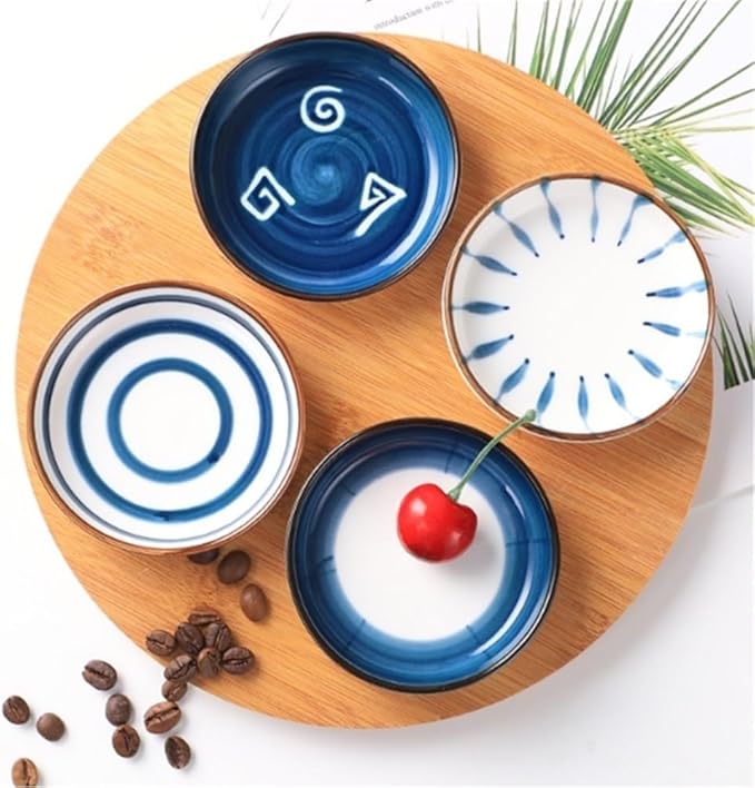 Appetizer Plates Saucer Dish Round Dipping Snack Bowl, Ceramic Serving Dish Condiment Dish Sushi Soy Dish for Condiment