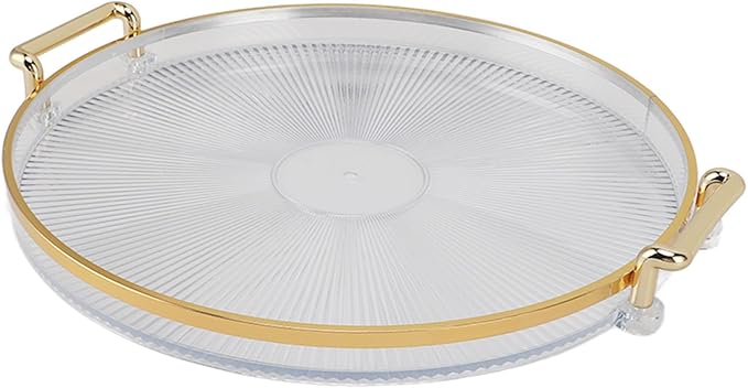 Dioche Elegant Round Serving Tray with Gold Handle and Golden - Multifunctional Display Tray for Fruits, Desserts, Snacks, and Decor (Transparent)