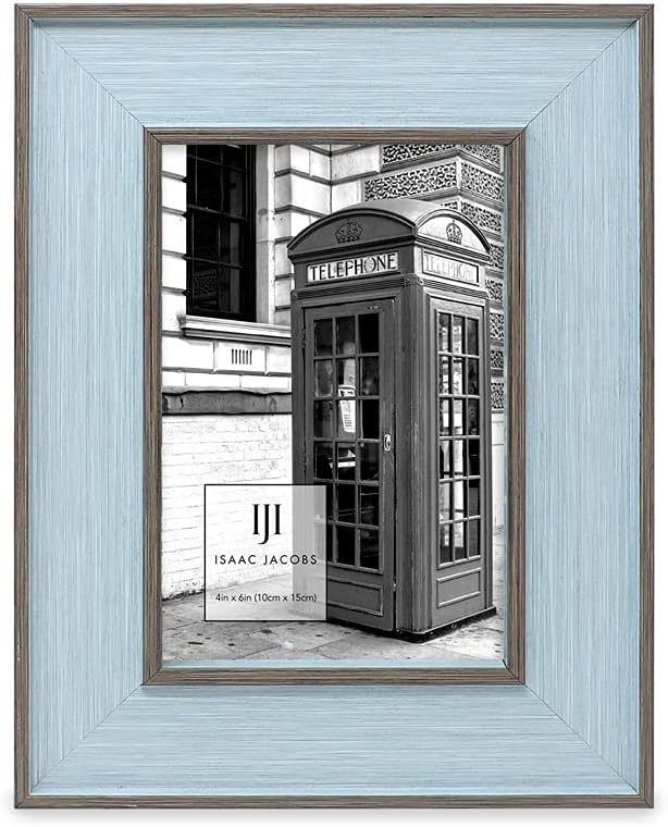 Isaac Jacobs 4x6 Blue w/Brown (Vertical & Horizontal) Double Border Picture Frame w/Black Fabric Easel, Wall-Mountable, Made for Tabletop & Gallery, Home or Office (4x6, Blue W/Brown)