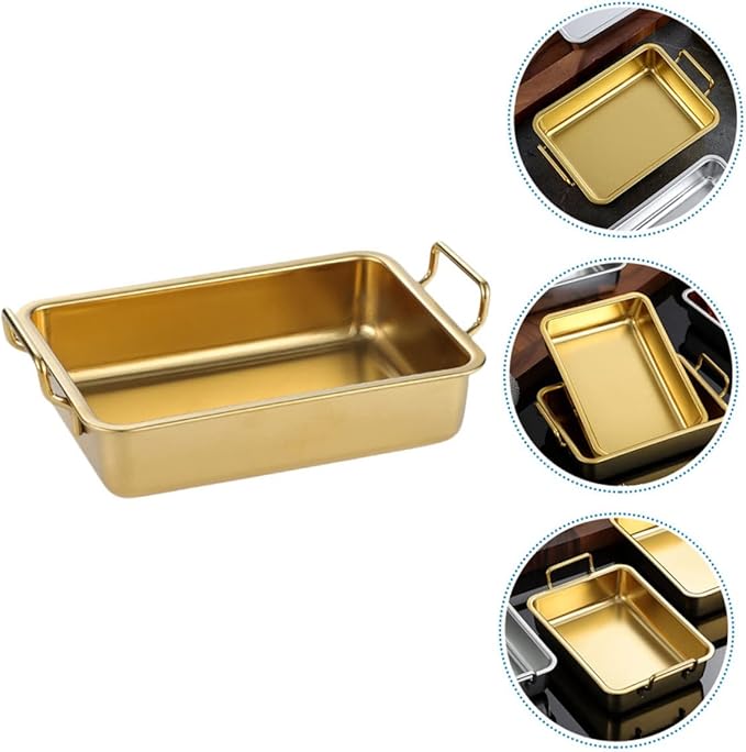 OUNONA Stainless Steel Food Serving Tray Handles Flat Bottom Silver Easy to Clean Kitchenware