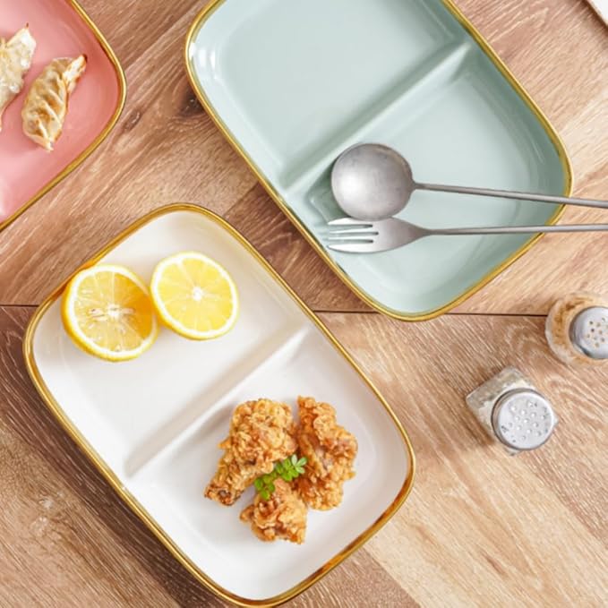 Porcelain Healthy Eating Plate, Ceramic 2 Compartment Divided Plates, Portion Control Plates for Adults Weight Loss, Length: 23.8cm/9.37 inch