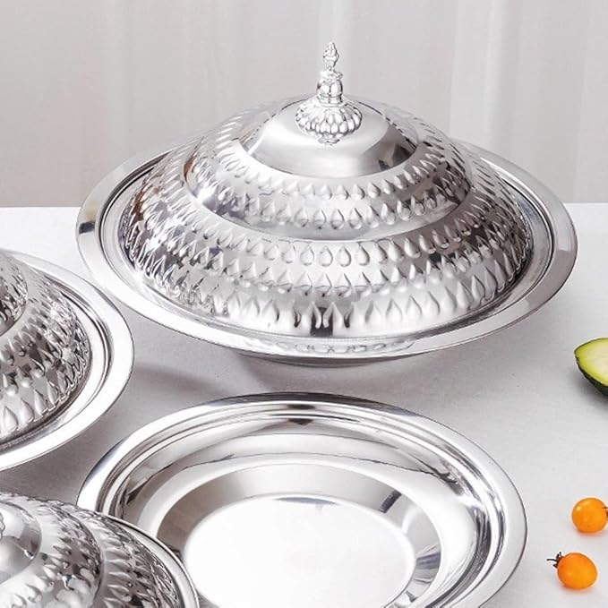 Stainless Steel Food Serving Tray with Lid, Decorative Serving Platter for Snacks Desserts Fruit Display for Kitchen Party