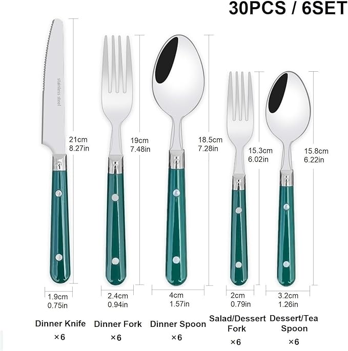 5/20/30-Piece Lightweight Stainless Steel Silverware Set for Everyday Use, Flatware Service for 1/4/6, Steak Knife Fork Spoon Dessert Tea Spoon Fruit Fork, Durable Reusable, Red