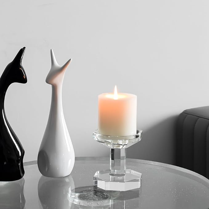 kitCom Crystal Candle Holders Set of 1, 4 Inch Tall Crystal Candlestick Holders for Taper, Long Candles - Home Decoration, Wedding, Housewarming and Graduation Gifts