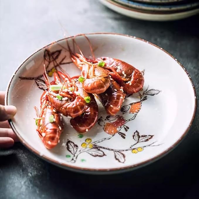 Kitchen Plates Japanese Retro Ceramic Plate Deep Plate Dinner Plate Home Restaurant Rice Bowl Soup Plate Japanese Tableware Restaurant Plates(4)