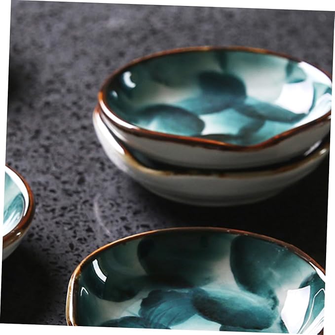 Cabilock 2pcs Handpainted Ceramic Sauce Plate Retro Japanese Style Tableware for Appetizers Snacks and Treats Unique Design for Home and Restaurant Use