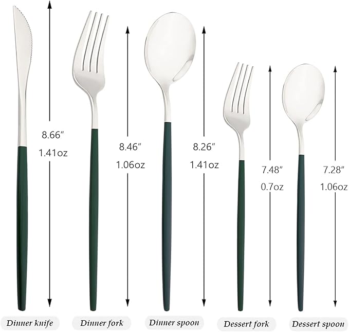 30-Piece Snplowum Mirror Flatware Serving Set, 18/0 Stainless Steel Dinnerware With Green Handle, Modern Durable Home Kitchen Eating Tableware Set Service For 6 (Green Silver)