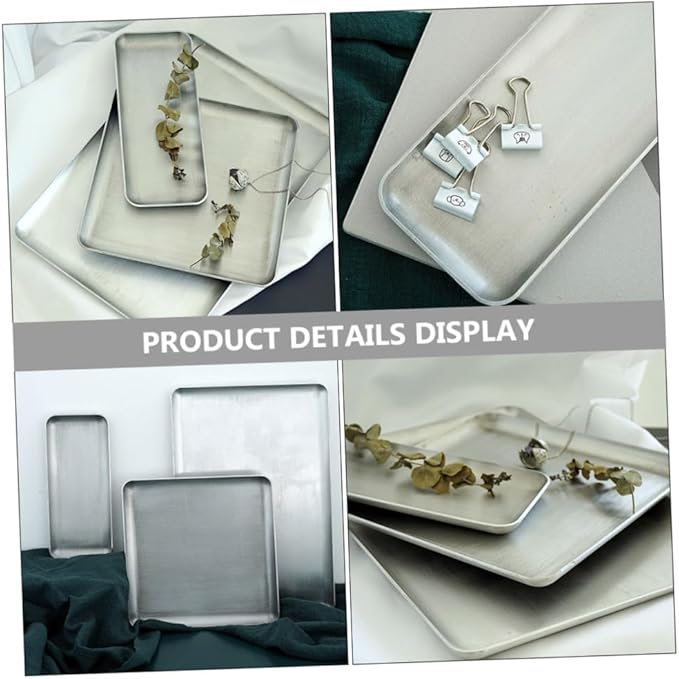 Healifty Vintage Aluminum Food Serving Tray Small Retro Storage Plate Silver Texture for Home Kitchen Dining Restaurant Cafe Use