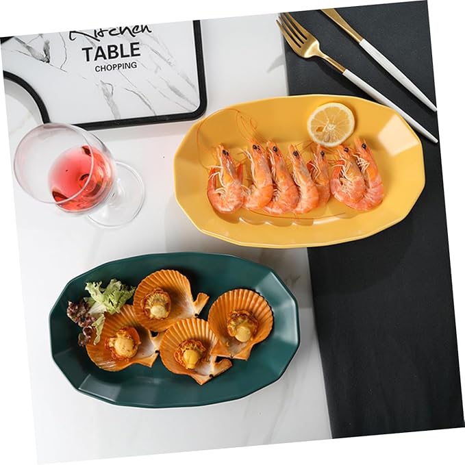 Mobestech Ceramic Fish Serving Plate 12-inch Ceramic Fruit Dish Vibrant Yellow Food Platter for Home Dining for Desserts and Appetizers