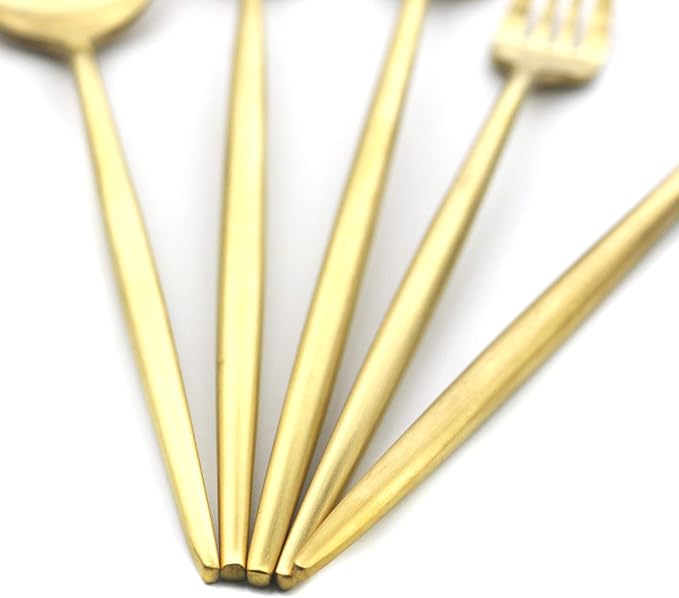 Gugrida 20 Pieces Matte Gold Handle 18/10 Stainless Steel Silverware Set, Flatware Titanium Black Cutlery, Utensils for Home Restaurant Service for 4, Dishwasher Safe (Full Gold)