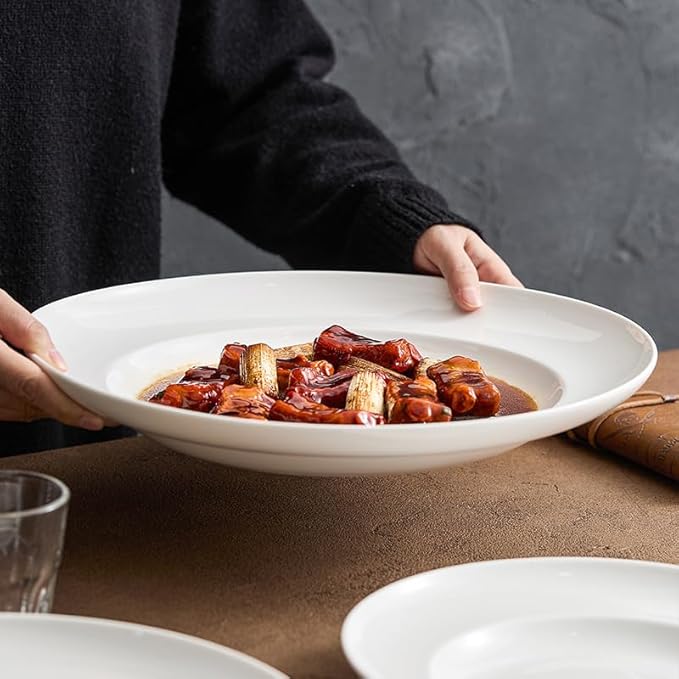 Appetizer Plates Plate Tableware Deep Soup Plate Large Vegetable Plate Household White Ceramic Plate Cheap Plates(Large)