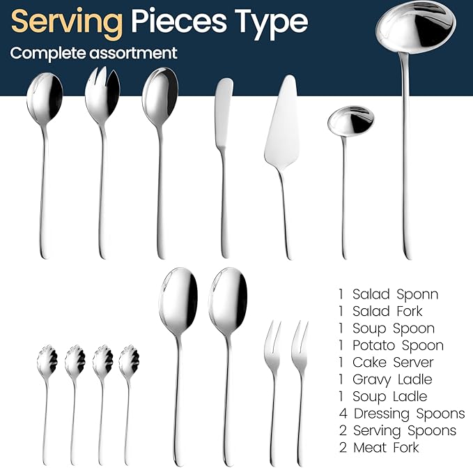 GRANDMEISTER 75-Piece 18/10 Stainless Steel Silverware Set with Gift Carrying Case, 3.0MM Thick, Elegant Design, Serves Parties 12 people, Mirror Polished, Dishwasher Safe Cutlery Set