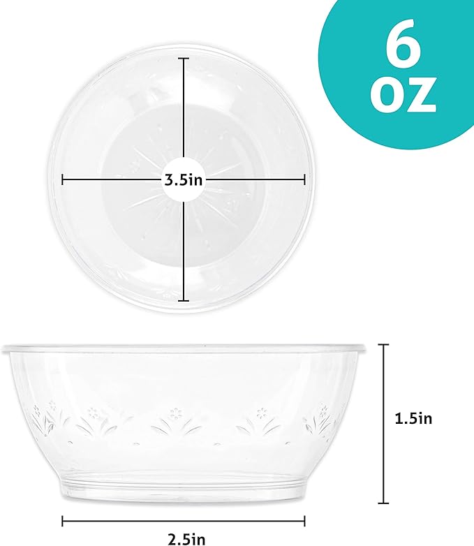 PLASTICPRO Premium Heavy Weight Crystal Clear Disposable Hard Plastic Plate (240, 6 Ounce Bowls)