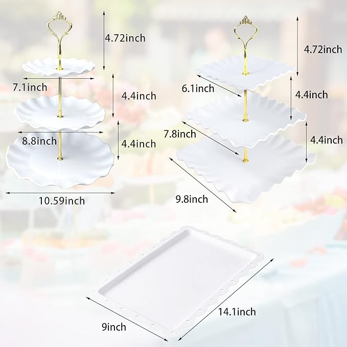 10 Pcs Cupcake Stand Set-Dessert Table Display Set-Cupcake Display Stand-Cupcake Tier Stand With 4x large 3-Tier Cupcake Stands + 6x Appetizer Trays Perfect for Wedding Baby Shower Home Birthday(Wave)