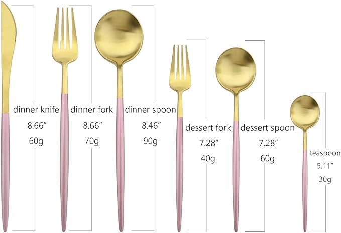 24-piece Snplowum Matte Gold Tableware, 18/10 Stainless Steel Utensils Heavy Serving Set With Pink Handle For Dinner & Dessert Home Restaurant Flatware Set, Service For 4 (Pink Gold)