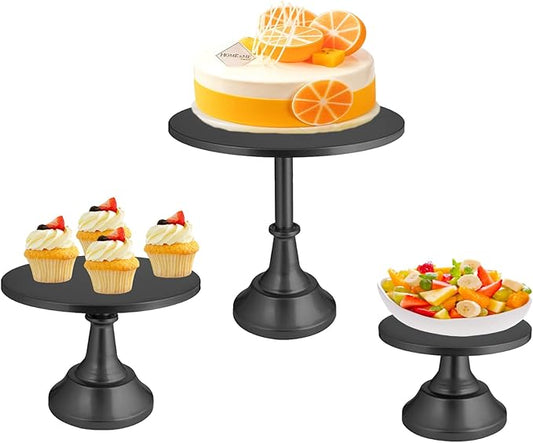 3 Set Black Cake Stand，Display Plate Dessert Cupcake Pastry Candy for Party，Elegant Round Cylinder Columns tables for Weddings Cake Stands，Birthday Party