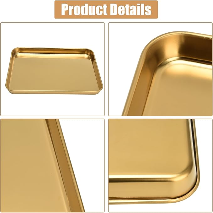 12×9.44in Gold Stainless Steel Flat Bottom Rectangular Serving Food Coffee Tray for Serving Appetizers Snacks Desserts Creating Charcuterie Tray