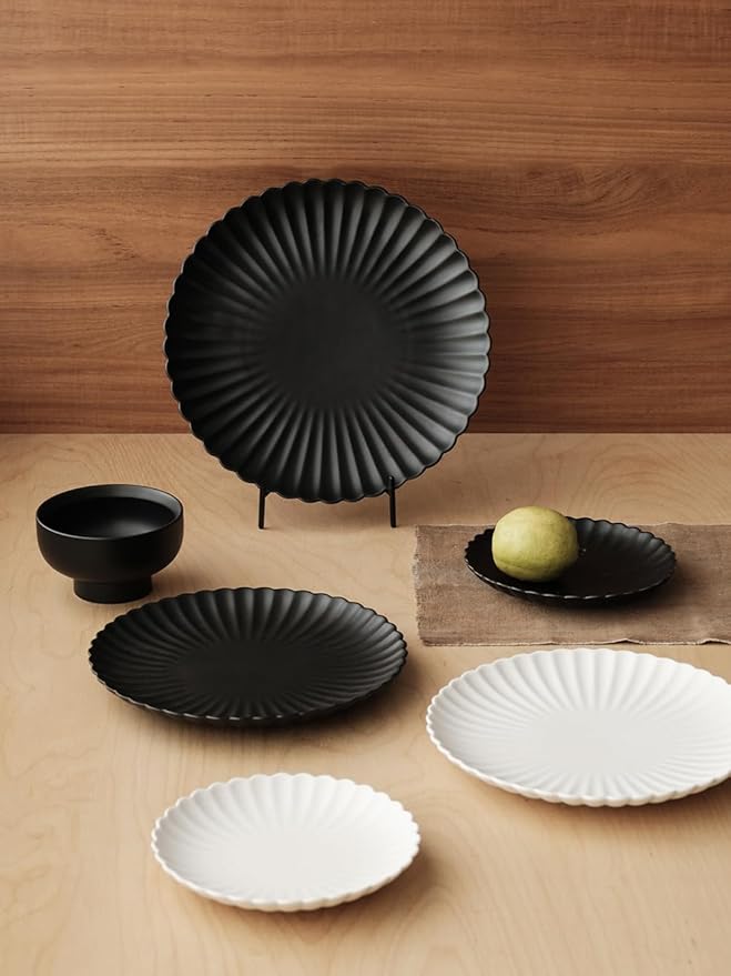 WENSHUO Daisy Plates Set of 6 (Matte Black, 10.5 Inch)