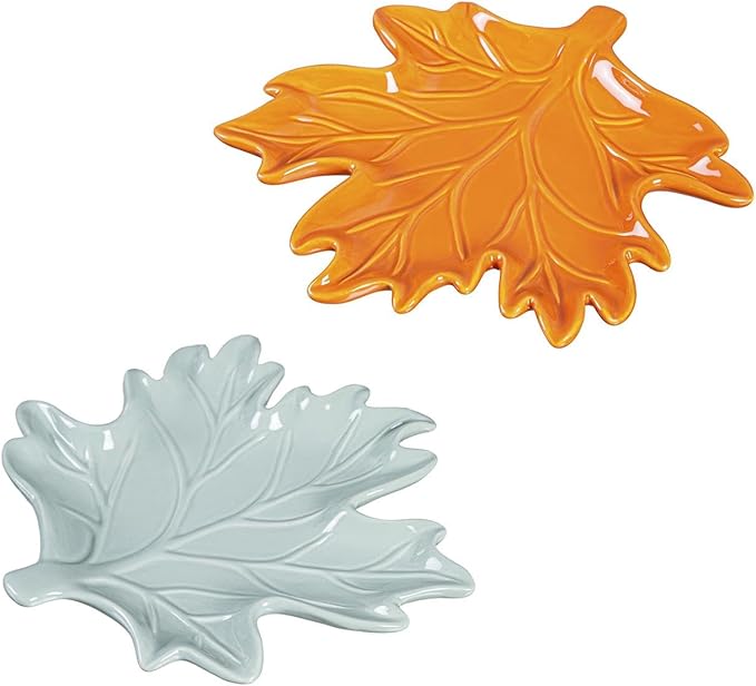 ASHLEY GIFTS 8" Ceramic Leaf Shaped Plate, 2 Assortments. Colors