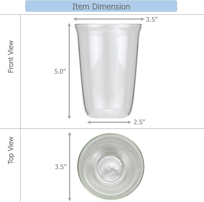 EIKS 2 Pack Crystal Clear Drinking Glasses Cups for Latte Coffee Tea Soda Juice Beer Cocktails Milk Hot and Cold Beverage, Capacity 460ml/15.5oz