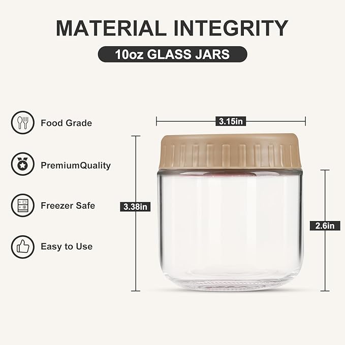Overnight Oats Containers with Lids, 10oz Glass Jars with Lids 4 pcs, Taffy, Wide Mouth Mason jars for Salad, Yogurt, Snacks, Meal Prep