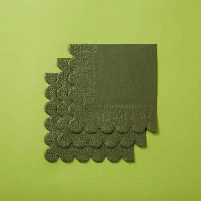 200 Pack Cocktail Napkin 2-Ply Scalloped Edged Dessert Napkins Folded 5 x 5 Inches Disposable Napkins for Dinner Wedding Birthday Party Bridal Anniversary Reception Event (Green)