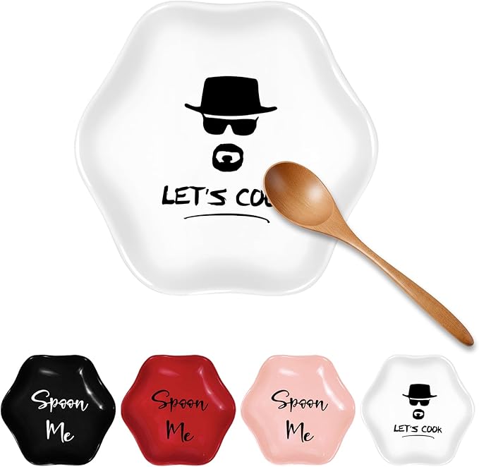Funny Let's Cook Ceramic Spoon Rest for Kitchen Counter Stove Top, 5.8 Inch Heat-Resistant Utensil Holder for Cooking, Spoons, Ladles, Tongs, Cute Kitchen Decor, Housewarming Gift for Women Men