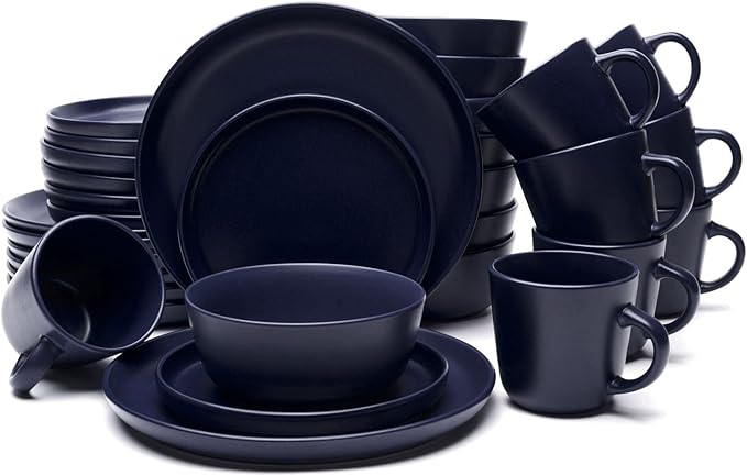 MÜLLERHEIM 903 Minimalist Collection 32-Piece Contemporary Ceramic Stoneware Dinnerware Sets for 8, Blueberry Plates and Bowls sets, Dinner Plates Set, Salad Dish Set, Bowls, Cup