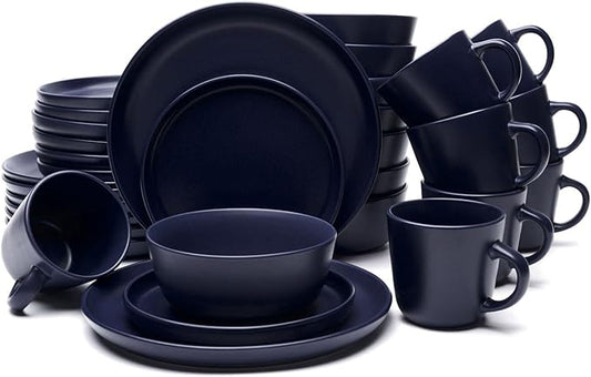 MÜLLERHEIM 903 Minimalist Collection 32-Piece Contemporary Ceramic Stoneware Dinnerware Sets for 8, Blueberry Plates and Bowls sets, Dinner Plates Set, Salad Dish Set, Bowls, Cup